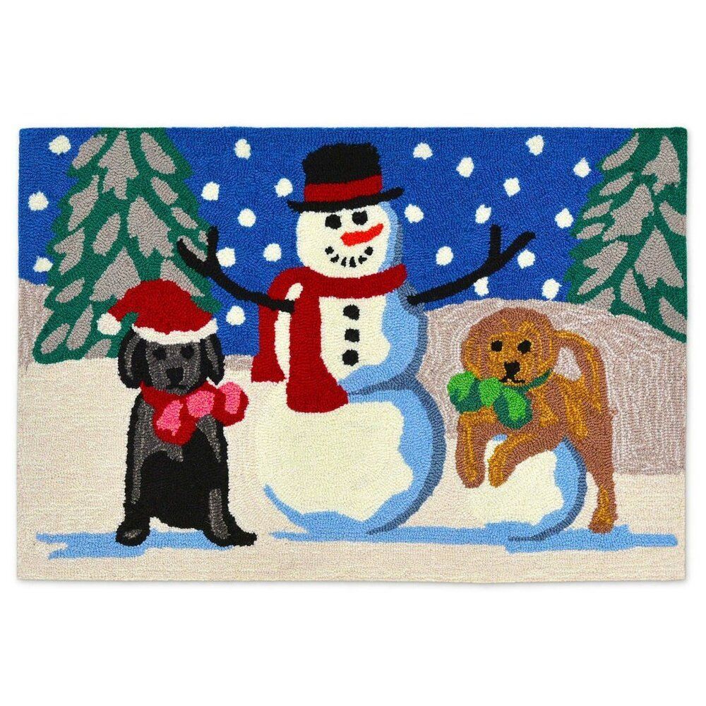 Liora Manne Snow Puppies 20x30 Indoor Outdoor Christmas Entry Doormat Rug